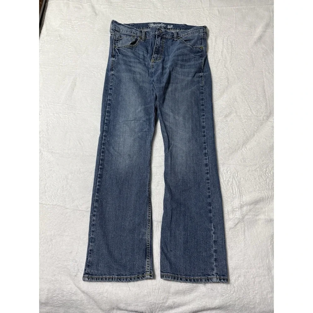 Wrangler‎ Retro Jeans Mens 35x29 Blue Slim Boot Bootcut Mid Rise Medium Wash